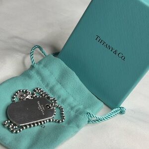 Tiffany & Co. Vintage 2003 Silver Dog Tag Pendant / Ball & Chain Necklace